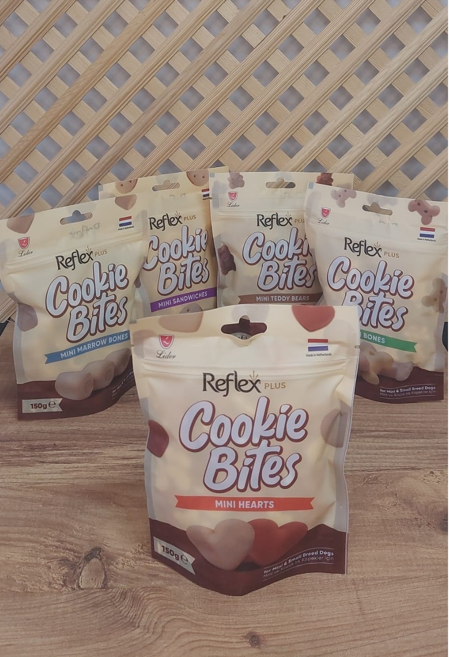 Reflex Plus Cookie Bites 5’li Karma Köpek Ödül Bisküvisi Paketi 5 x 150 Gr